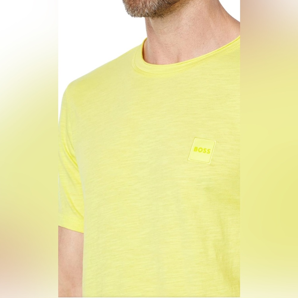 BOSS Men's‎ Slub Jersey T-Shirt with Tonal Patch Logo Limelight Size XL